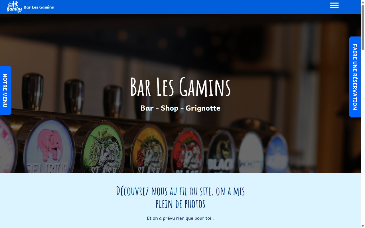 Ancien site de Bar Les Gamins : template eatbu bleu standard, identique à des milliers d'autres.